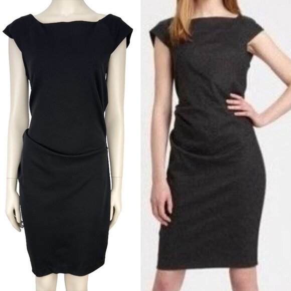 DIANE VON FURSTENBERG Gabi Knit Suiting Jersey Ruched Sheath Black Dress Size 6 - Picture 1 of 11